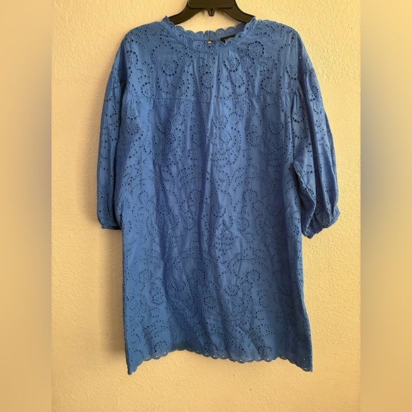 Kate Spade Floral Eyelet Puff Sleeve Dress in Blue 10 - Picture 4 of 16